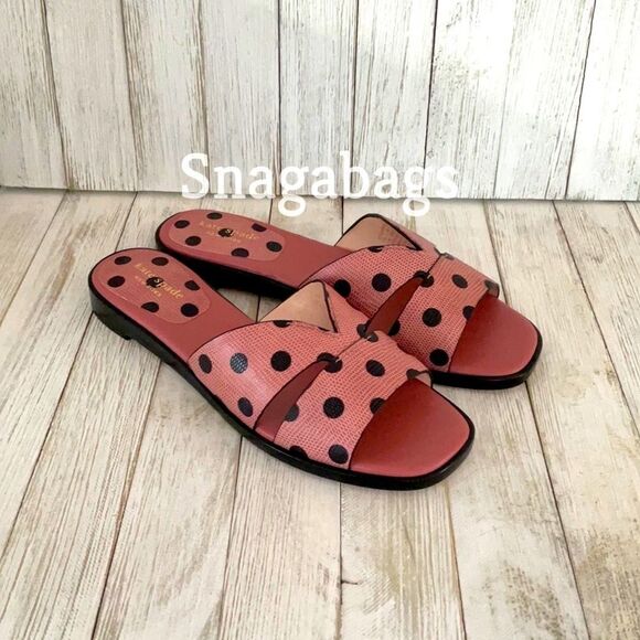 KATE SPADE NIB SHALLOT PLUNGE DOCK SLIDE SANDAL SHOE BLACK POLKA DOTS SIZE 7.5 - Picture 1 of 8